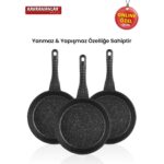 Kahramanlar Alüminyum Döküm Düz Tava Seti 3 Parça 20-24-28 cm PTFE Kaplama Siyah - Görsel 4
