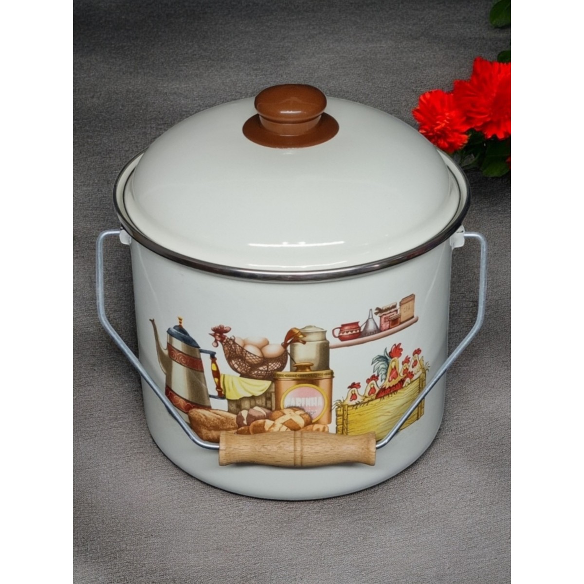 110001235053589.jpg Emaye Market Emaye Bakraç Yoğurt Tenceresi Bakliyat Saklama Tenceresi Patates Soğan Kovası 16 cm 3,20 Litre - Görsel 1