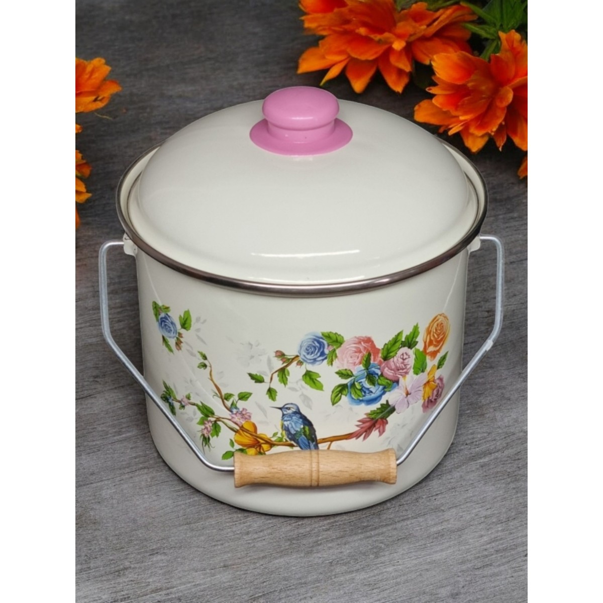 110001235201539.jpg Emaye Market Emaye Bakraç Yoğurt Tenceresi Bakliyat Saklama Tenceresi Patates Soğan Kovası 22 cm 7,20 Litre - Görsel 1