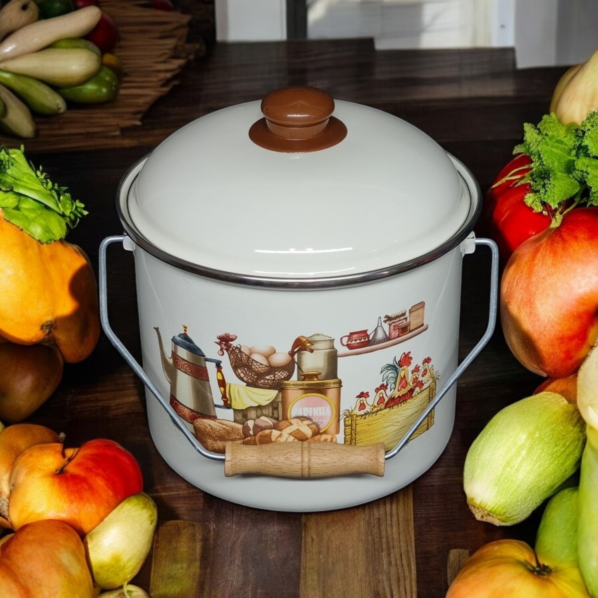 110001235209187.jpg Emaye Market Emaye Bakraç Yoğurt Tenceresi Bakliyat Saklama Tenceresi Patates Soğan Kovası 18 cm 4,50 Litre - Görsel 1