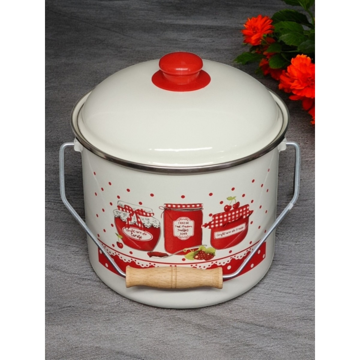 110001235273942.jpg Emaye Market Emaye Bakraç Yoğurt Tenceresi Bakliyat Saklama Tenceresi Patates Soğan Kovası 24 cm 10,20 Litre - Görsel 1