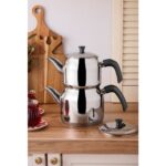 Perotti Tahtakale Soft Indüksiyon Tabanlı Aile Çelik Çaydanlık Takımı 1.20LT - 2.00LT