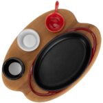 Lava Döküm Oval Sahan Döküm Demir Yekpare Çift Kulplu Kayın Servis Ahşabı Ölçü 21X14CM. (Sos Kapları Dahil Değildir.)-Bordo - Görsel 3