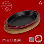 Lava Döküm Oval Sahan Döküm Demir Yekpare Çift Kulplu Kayın Servis Ahşabı Ölçü 21X14CM. (Sos Kapları Dahil Değildir.)-Bordo - Görsel 4