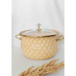 Sarı Kabartma Emaye Lux Tencere 5 Litre 24 cm Süt Yoğurt Güveç Tenceresi