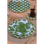 Akdeniz Home Glore Mode Green Altın Yaldızlı 34 Parça 6 Kişilik Cam Pasta Servis Takımı | Lüks Altın Detaylı Set - Görsel 3
