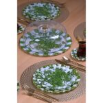 Akdeniz Home Glore Mode Green Altın Yaldızlı 34 Parça 6 Kişilik Cam Pasta Servis Takımı | Lüks Altın Detaylı Set - Görsel 4