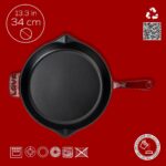 Lava Döküm Yuvarlak Kızartma Tavası Döküm Demir Yekpare Saplı. ÇAP(Ø)34CM-BORDO - Görsel 4