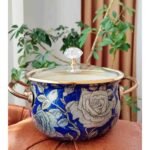 Lacivert Gül Emaye Lux Tencere 5 Litre 24 cm Çap Süt Yoğurt Çorba Tenceresi