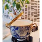 Lacivert Gül Emaye Lux Tencere 5 Litre 24 cm Çap Süt Yoğurt Çorba Tenceresi - Görsel 2