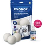 Evonox Clean 3 Adet Çamaşır Yün Keçe Kurutma Topu + 30ML Esans Koku Hediye - Doğal ve Çevre Dostu
