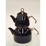 Gizem Emaye Çaydanlık Takımı // Siyah Gold // Üst 1300 ml // Alt 2600 ml