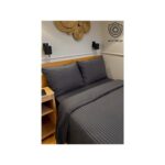 Vessino Home Çizgili Pamuk Saten Çift Kişilik Nevresim Takımı %100 Pamuk Saten (160x200 lastikli çarşaf+200x220 nevresim+2 adet yastık kılıfı) - Görsel 4