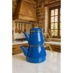 Noah Exclusive Emaye 3 Parça Paslanmaz Çelik Emaye Çaydanlık - Lacivert - Görsel 2