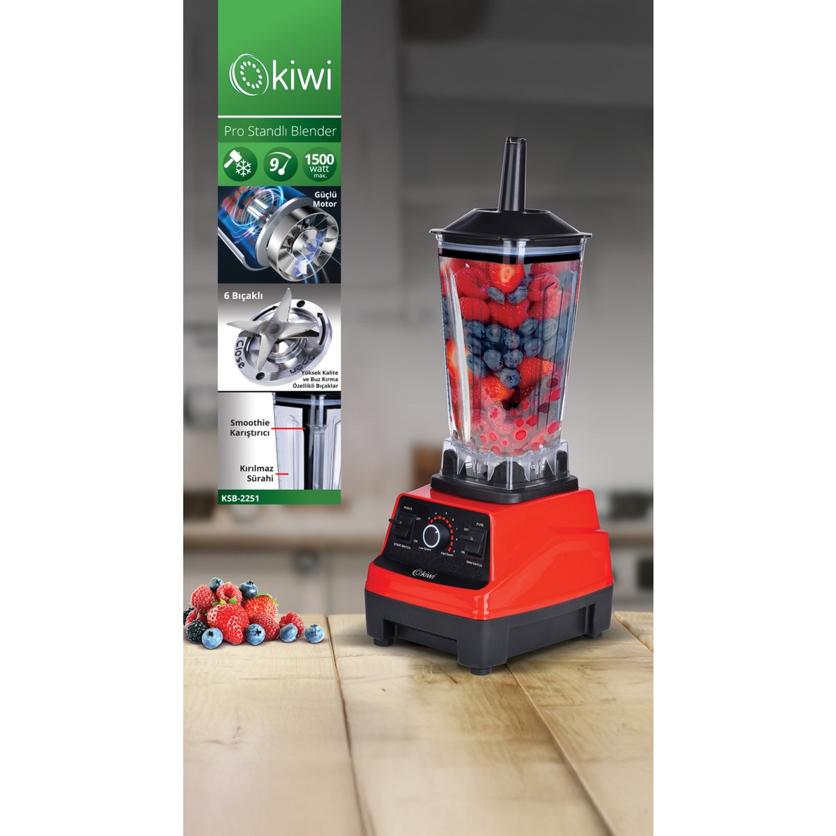 110001237819255.jpg Kiwi Ksb-2251 2000w 6 Paslanmaz Çelik Bıçaklı Pro Standlı Blender - Görsel 1