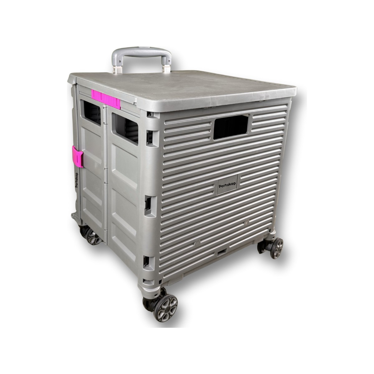 110001238122734.jpg Portakap 4 Tekerlekli, 55 Litre Gri Katlanır Alışveriş Arabası - Hareketli Tutacaklı - Görsel 1