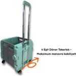 Portakap 4 Tekerlekli Yeşil 56L Büyük Boy Sabit Alüminyum Tutacaklı Alışveriş Arabası - Görsel 4