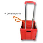 Portakap 4 Tekerlekli, 55 Litre Kırmızı Katlanır Alışveriş Arabası - Görsel 4