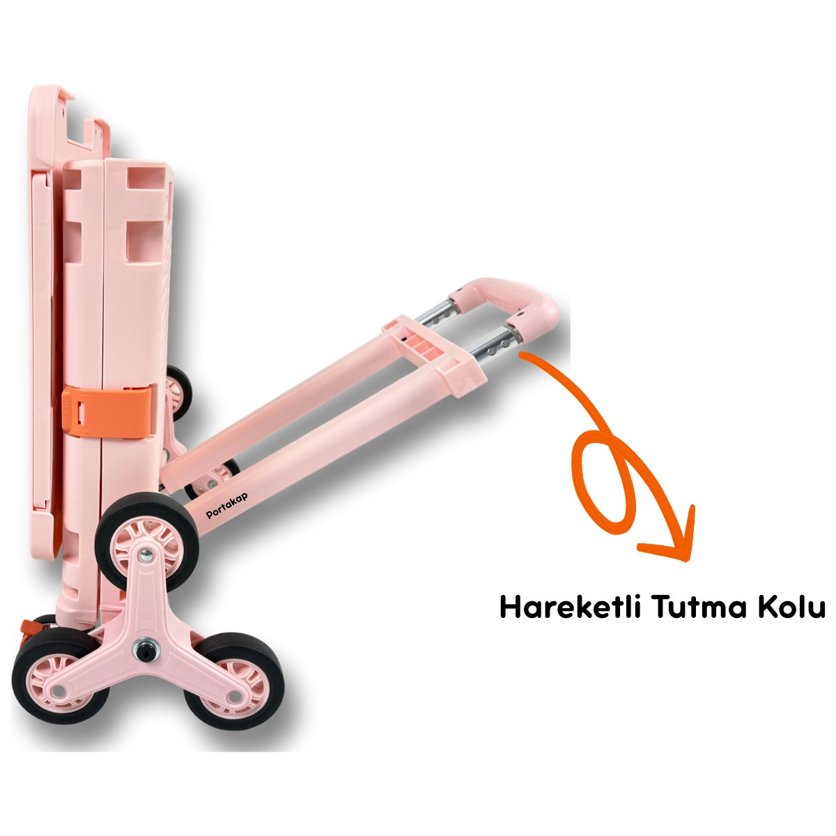 110001239662455.jpg Portakap Piknik Masalı, 8 Tekerlekli, 55 Litre Pembe Katlanır Alışveriş Arabası - Merdiven Çıkan - Görsel 1