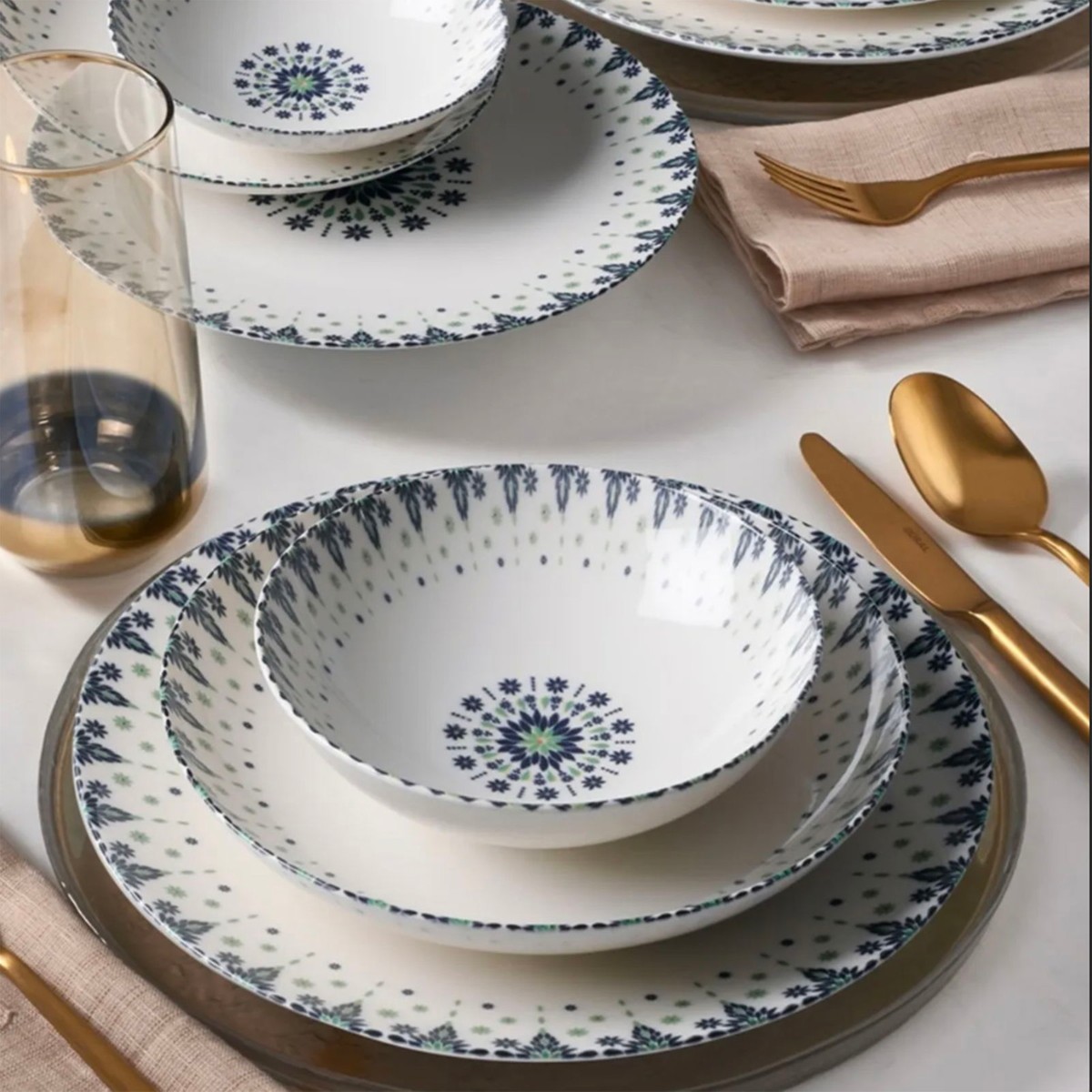 110001239935320.jpg Güral Porselen Atina 24 Parça Elegante Yemek Takımı - Mavi - Görsel 1