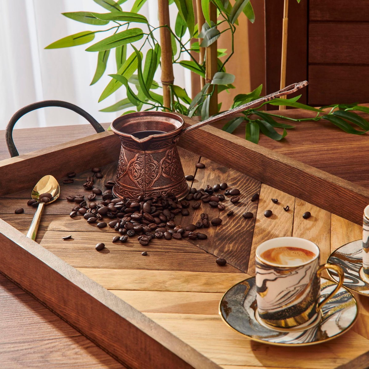 110001239945770.jpg Ayvalı Metal Desenli Cezve No:4 - Kahverengi - 170 ml - Görsel 1