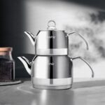 Nehir Lotus Midi Çelik Çaydanlık Takımı - Gri - 1,9 Lt + 1,3 Lt