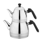 Schafer Luz Orta Boy Çelik Çaydanlık Takımı - Gri / Siyah - 2,2 Lt + 1,2 Lt