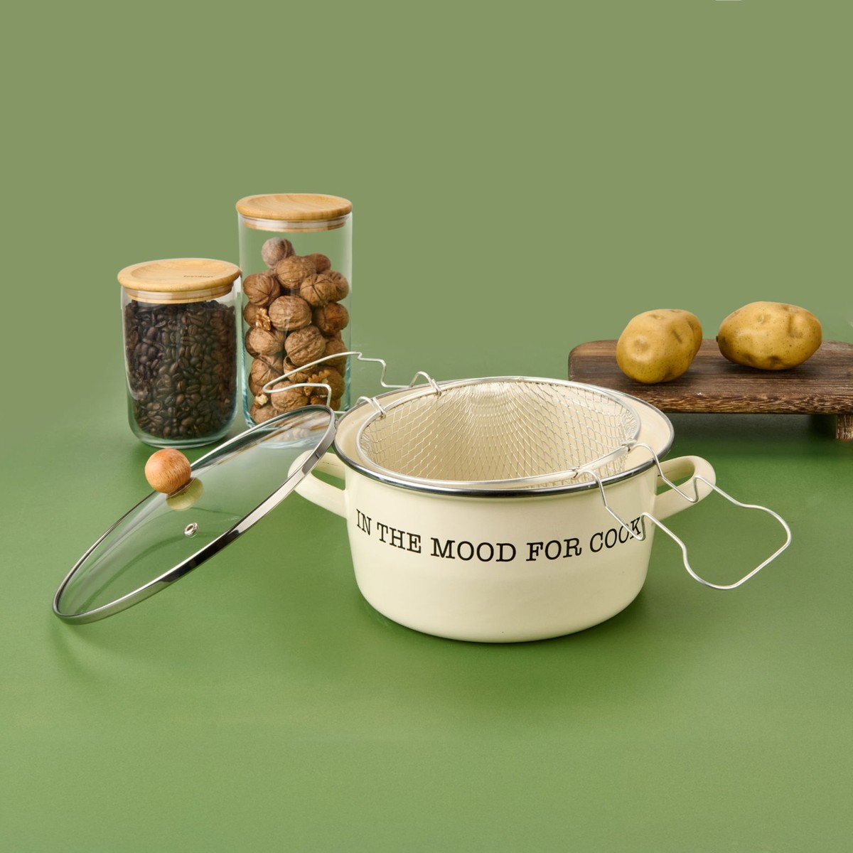 110001240061606.jpg Mien Emaye Kızartma Tenceresi - Krem - 22 cm - Görsel 1