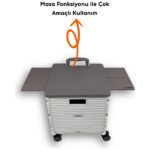 Portakap 4 Tekerlekli, 55 Litre Beyaz ve Kahverengi Katlanır Alışveriş Arabası - Hareketli Tutacaklı - Görsel 3