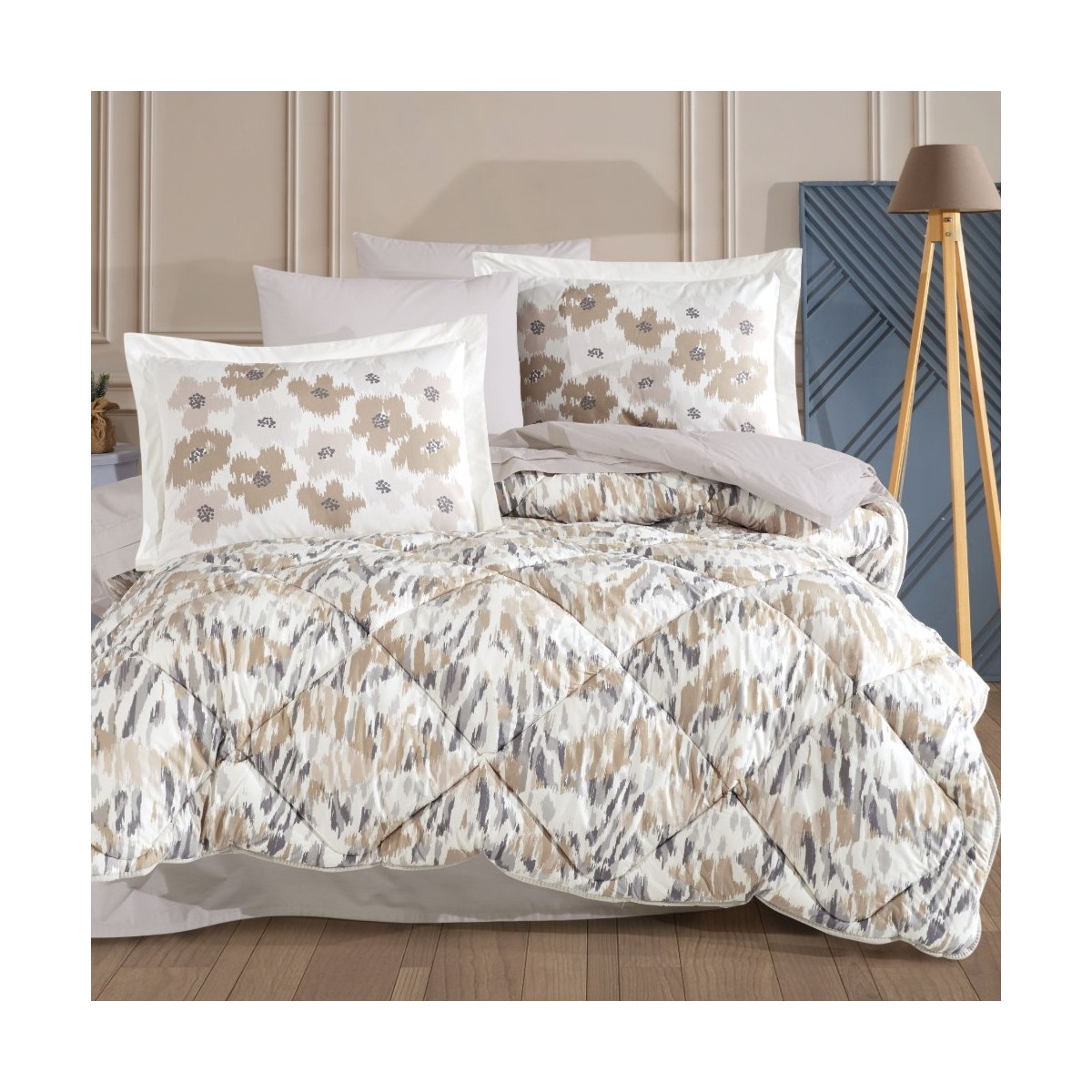 110001241984556.jpg Hobby Home Collection Penny Taş - Poplin Çift Kişilik Uyku Seti - Görsel 1