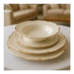 Zuccara Maison Altın Işlemeli Krem Porselen 6’lı Servis Tabağı Seti