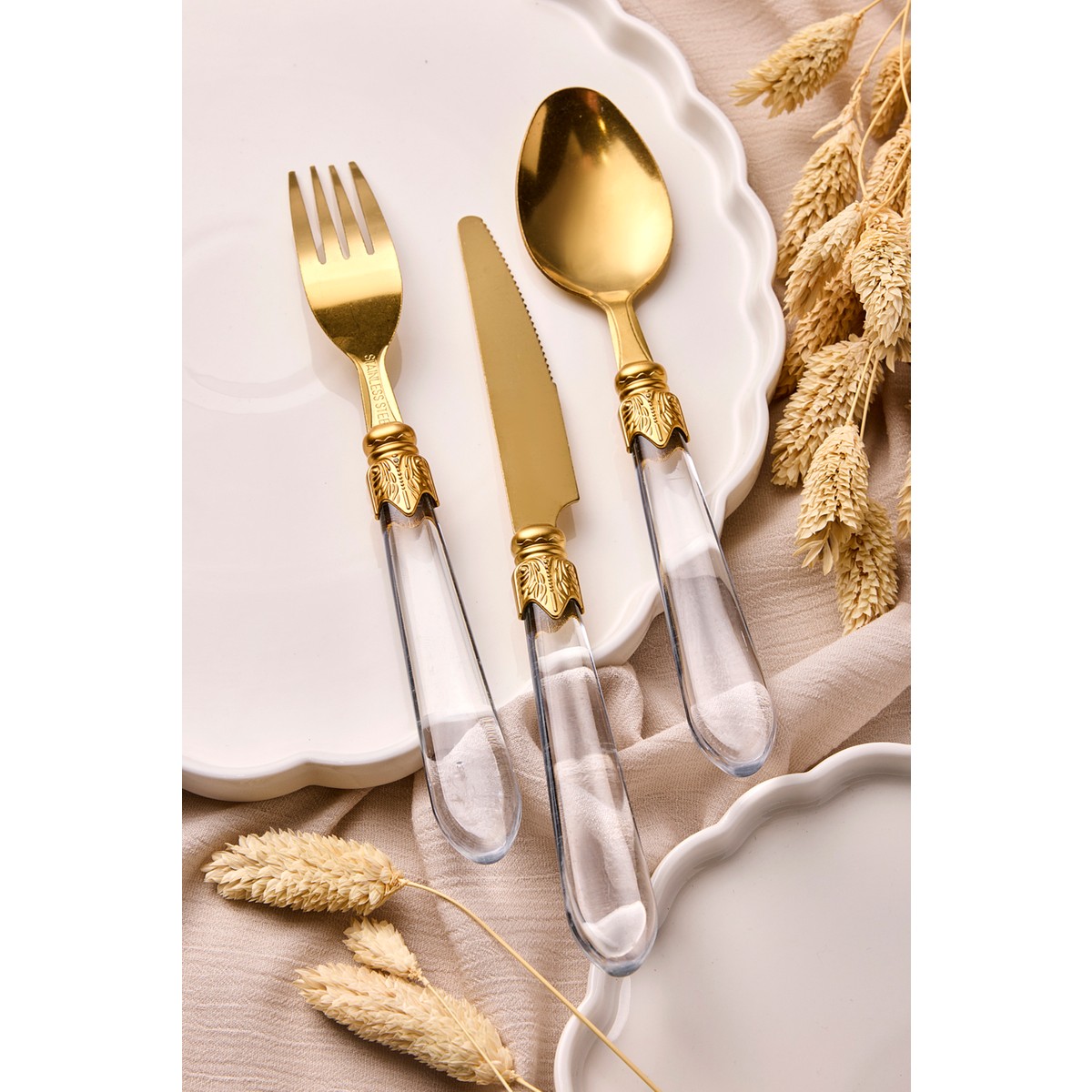 110001243959988.jpg Perotti Hera Gold 18 Parça 6 Kişilik Çatal Kaşık Bıçak Seti - Görsel 1