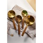 Perotti Vasto 4'lü Büyük Boy Paslanmaz Çelik Ahşap Saplı Ölçü Kaşığı Seti Ölçü Kabı 60ML 80ML 125ML 250ML