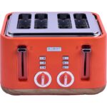 Gem 4 Dilim Ekmek Kızartma Makinesi – 1630 W, Çift Kontrol Paneli, Paslanmaz Çelik | Turuncu