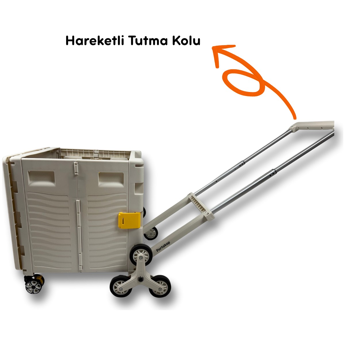 110001244881624.jpg Portakap Ultra Geniş, 8 Tekerlekli, 85 Lt Beyaz Katlanır Alışveriş Arabası - Merdiven Çıkan, USB Port Girişli ve Bardak Tutuculu - Görsel 1