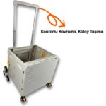 Portakap Ultra Geniş, 8 Tekerlekli, 85 Lt Beyaz Katlanır Alışveriş Arabası - Merdiven Çıkan, USB Port Girişli ve Bardak Tutuculu - Görsel 5