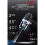 AyrStore Mini Vakumlu Type C Şarjlı Araç Süpürgesi El Süpürgesi Şarjlı Çok Fonksiyonlu 5500 Pa