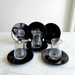 Sudedi Home Siyah ve Altın Detaylı 6 Kişilik Çay Seti | Modern Koleksiyon