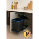 Almital Mobilya Aksesuarlari 24 litre Dolap Içi Teleskopik Raylı Antrasit Çöp Kovası, Minimum Kapak Genişliği 40 Cm.