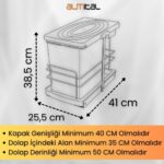 ALMITAL Cassone 16+1 Litre Dolap Içi Raylı Teleskopik Antrasit Çöp Kovası, Minimum Kapak Genişliği 40 cm - Görsel 4