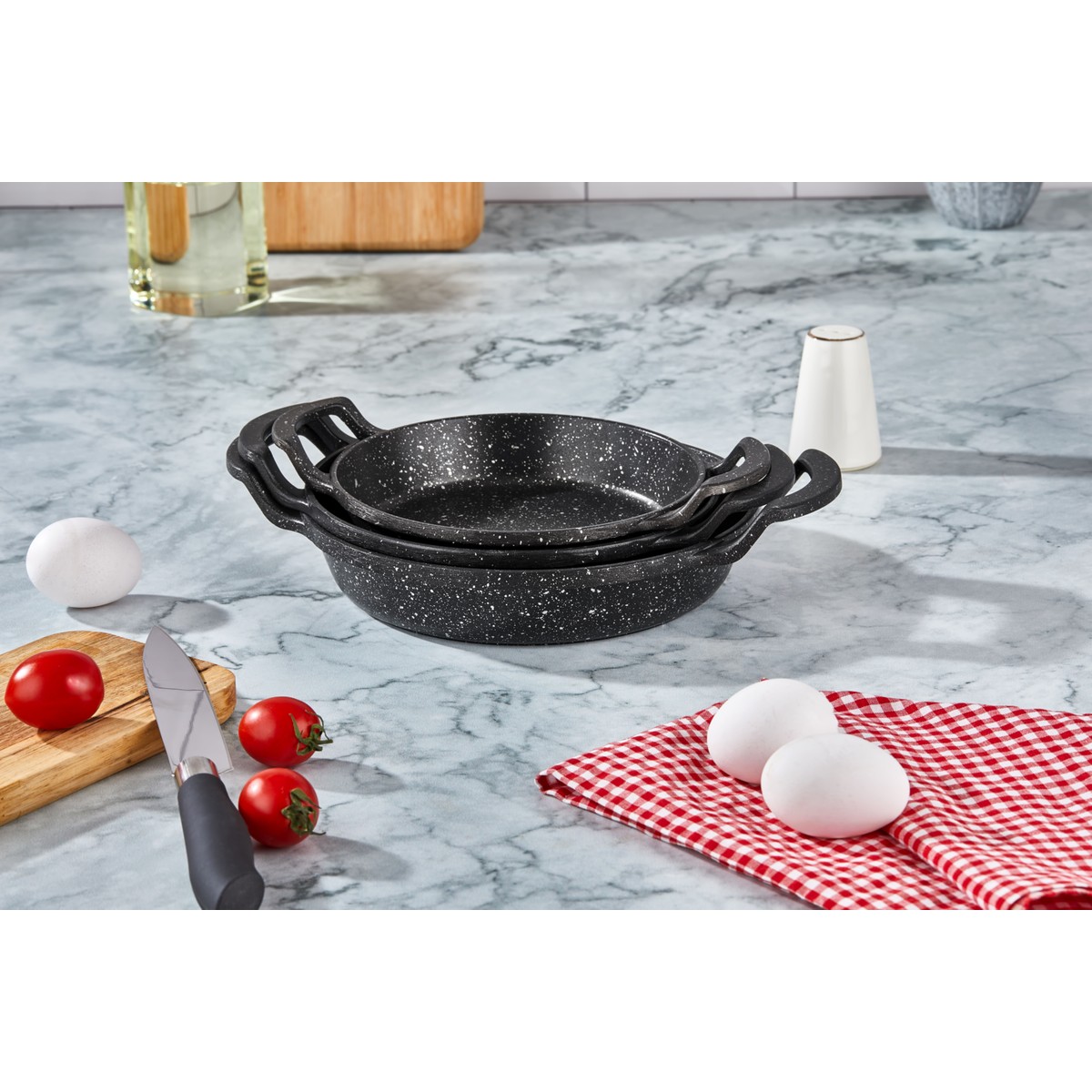 110001249543527.jpg Noah Exclusive 3'lü Döküm Granit Sahan Seti, Tava SETI-18CM-20CM-22 Cm(Iç Caplar) - Görsel 1