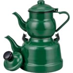 Ebru Metal Emaye Nostaljik Orta Boy Çaydanlık Takımı Yeşil Kolay Temizlenir 2,5 L 1,1 L