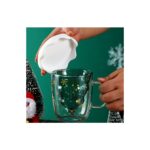 Linan Ware Çift Cidarlı Cam Bardak, Yeni Yıl Çam Ağacı Tasarımlı Kapaklı Kupa  250 ml - Görsel 2