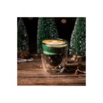 Linan Ware Çift Cidarlı Cam Bardak, Yeni Yıl Çam Ağacı Tasarımlı Kapaklı Kupa  250 ml - Görsel 3