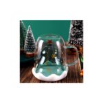 Linan Ware Çift Cidarlı Cam Bardak, Yeni Yıl Çam Ağacı Tasarımlı Kapaklı Kupa  250 ml - Görsel 4