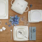 Emsan Fine Bone Ela 60 Parça 12 Kişilik Beyaz Kare Porselen Yemek Takımı