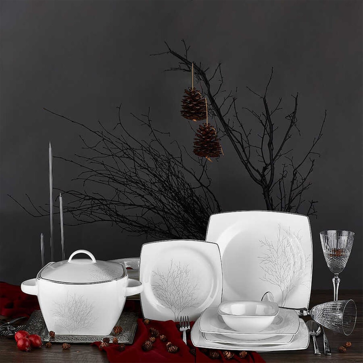 11301182242866.jpg Neva N3081 Yasmin Kare 60 Parça 12 Kişilik Fine Bone Yemek Takımı - Görsel 1