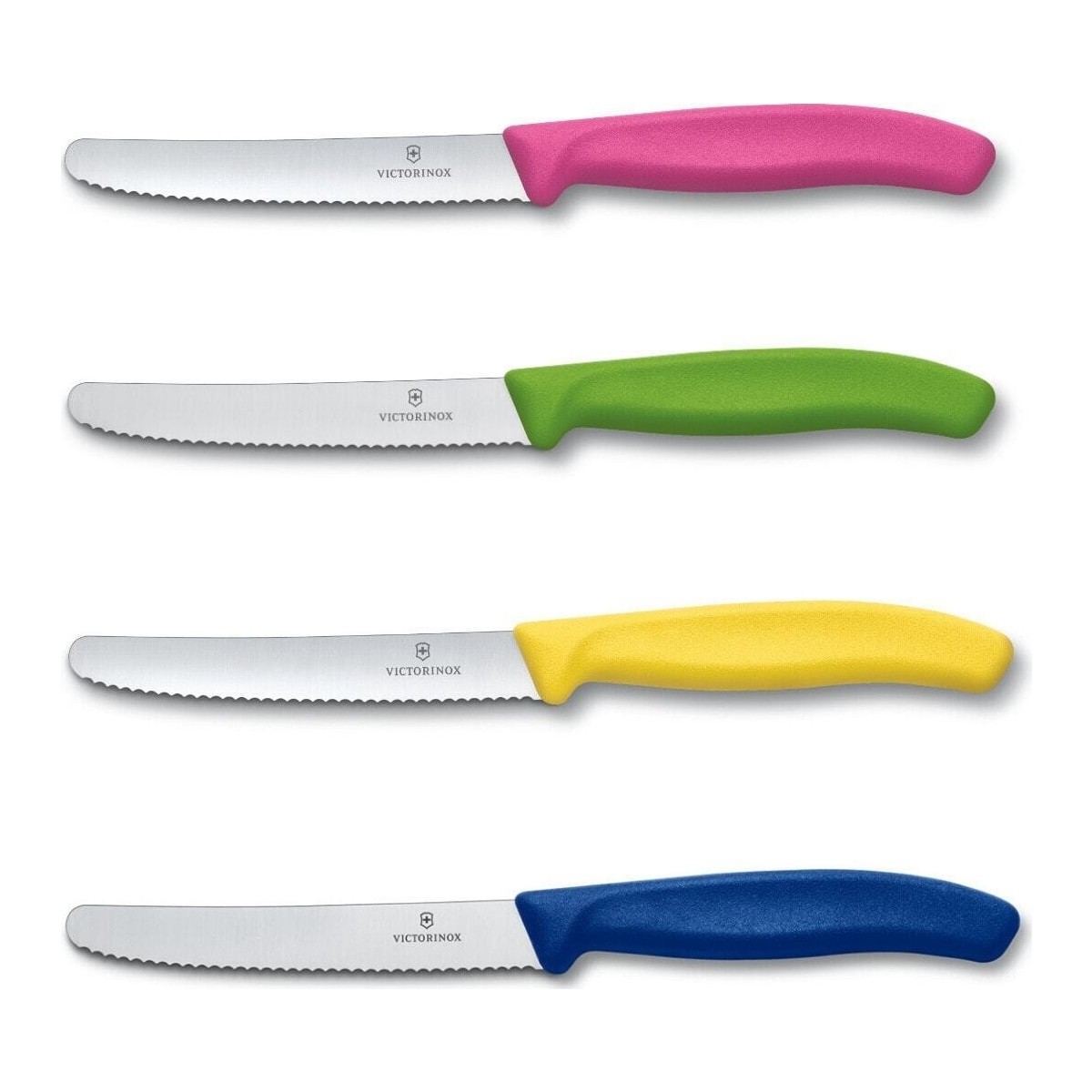 11319866130482.jpg Victorinox 4 Parça Mutfak Bıçak Seti 11 cm Testere Ağızlı Yüksek Karbonlu Çelik Renkli Ergonomik Saplı - Görsel 1