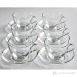 Paşabahçe Basic Fincan Takımı 12 Parça 240 ml Hacimli Şeffaf Cam Kulplu 6 Fincan ve Tabak - Görsel 3