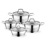 Schafer 8 Parça Tencere Seti İnox Ergonomik Saplı Cam Kapaklı Kolay Temizlik Özelliğiyle - Görsel 2